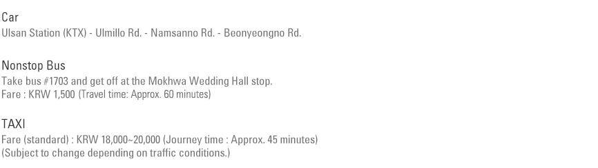 Traffic Information on Routes from Ulsan KTX Station to Shilla Stay Ulsan (approx. 21 km)